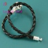 P6416 Black Leather Silver Clip/Lock Link Bracelet 16cm 