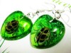 REAL BEETLE GREEN AMBER MAGIC HEART EARRINGS JEWELY  