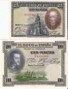 2489BIS-LOTE 2 BILLETES 25-100 PTAS 1925-28 CALIDAD EBC