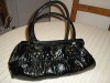 QUIRKY BLACK PATENT LEATHER-LOOK DOUBLE HANDLED HANDBAG 