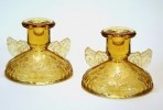 Art Deco AMBER GLASS BUTTERFLY WINGED CANDLESTICKS 