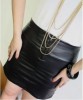 Black Zipper Stretch Leather Look Back Mini-Skirt Sz M 