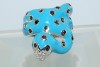 .97CT SNAKE DESIGN BLUE ENAMEL/BLACK/WHITE SPINEL RING 