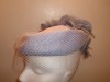 VINTAGE PALE BLUE STRAW NET EDGED FEATHER PILL BOX HAT 