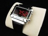 LED Men Black Leather Band Wrist Watch  