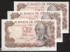 CURIOSO TRIO ERROR DE CORTE 100 PESETAS 1970 PLANCHA. 