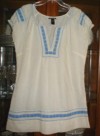 LUCKY BRAND Blue EMBROIDERED TUNIC Cotton BOHO Top L 