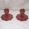 PAIR VINTAGE IMPERIAL RED CARNIVAL GLASS CANDLE HOLDERS 