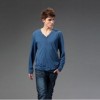 FREE SHIPPING MENS CASUAL  V-NECK T-SHIRT GRAY BLUE XL 