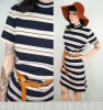 vtg 60's MOD navy STRIPED a-line DOLLY textured DRESS M 