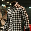 3mu Men's Designer Slim Plaid Shirts Top Black M 1054 T 