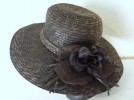 VINTAGE 80S BLACK STRW WIDE BRIM CASUAL OR FORMAL HAT L 