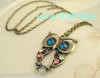 Luxury Retro Colorful Pierced Owl Pendant Necklace  