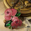 Vintage Retro Pink Rose Flower Crystal Pendant Necklace 