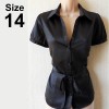 Black Satin PUFF SLEEVE BLOUSE with TIE BELT - Size 14 