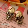 Antique Bronze Skull Pink Flower Punk Earrings Z325 