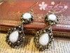 Vintage Fashion 2Tier White Drop Dangle Earrings Bronze 