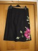 Ladies black linen skirt with embroidered flower -Sz 12 