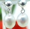 8-9mm White Drop pearl earring S925 stude/dangle -7410 