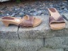 BRAND NEW BROWN LEATHER SLIDES--SZ 6M 