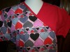 New Heart Print Scrub Top, X-Over, Size S 