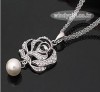 Hollow Rose Crystal Pearl Silver Color Necklace P289 