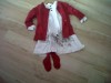 DKNY CREAM DRESS RED CARDIGAN AND RED TIGHTS 12 MONTHS  