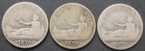 LOTE 3 X 1 PTA. 1870  I REPÚBLICA  PLATA 