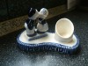 UNUSUAL OLD DELFT EGG CUP ON BASE WITH KISSING COUPLE 