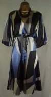 B. Young Cross Over Blue Black Block Print Dress L 16 