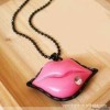 Hot Sexy Kisses Rhinestone Red Lip Necklace Pendant 