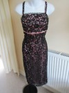 VINTAGE STYLE PINK SATIN & BLACK LACE SEQUINED COCKTAIL DRESS SIZE 12 BY AGENDA 