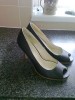 Ladies shoes size 4 black peep toe leather 