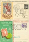 2 TARJETAS ANTIGUAS CON MATASELLOS ESPECIAL BARCELONA 1949-1950 EXPOSICIONES FIL 