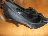 Black Satin High Heel Shoes Size 4 Eur 37 Little Black Bow on Front Fab! 