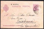 BONITO ENTERO POSTAL DE ALFONSO XIII CIRCULADA DE BARCELONA A ROCABRUNA 