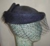 KANGOL MOTHER OF THE BRIDE SMALL NAVY DARK BLUE WEDDING HAT WITH VEIL TRIM 