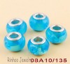 FREE shipping 5p Blue Flower Silver Foil Circle Murano Glass Spacer Charms Beads 