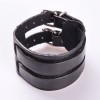 Cool Wide Double Belt Buckles Wristband Leather Bracelet Black  S009 