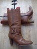 TAN BROWN BUCKLED WESTERN STYLE LEATHER KNEE HIGH BOOTS SZ 5  