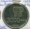 ARGENTINA 3000 PESOS PLATA 1977 25 GRAMOS DE 900 MILESIMAS 