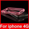 Clear Bumper Case Cover Skin+Metal Buttons For Apple iPhone 4 4G 4th IOS Pink 