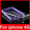 Clear Bumper Case Cover Skin+Metal Buttons For Apple iPhone 4 4G 4th IOS Purple 