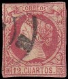 Spain Scott #  51, 12¢ carmine (1860) Queen Isabella II, Used 