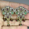 BIG~VINTAGE STYLE! TOP GREEN EMERALD-RED RUBY-CZ BRASS-925 SILVER EARRINGS NR! 