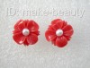 stunning big 15mm pink coral flower white pearl earrings 