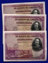 3 billetes correlativos 50 Pesetas Madrid 15 Agosto 1928 ( Serie B). EBC 