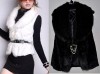 new woman faux fur fluff BLACK short jacket coat w/belt 