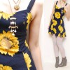 Vtg 90s grunge fitted SUNFLOWER print full mini dress S 