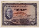 50 pesetas de 1927, con resello de la republica, sin serie, muy escaso 